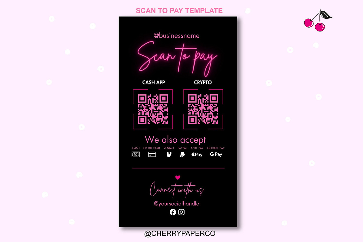 QR Code, Scan To Pay Sign Template, a Social Media Template by Cherry Paper Co (Photo 2 of 6)