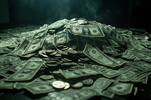 A large collection of banknotes and, a Photo by Tanuart
