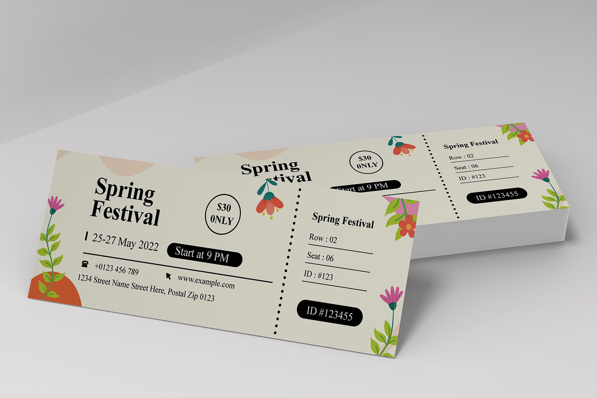 Spring Festival Ticket Design, a Stationery Template by MightyDesign (Photo 2 of 7)