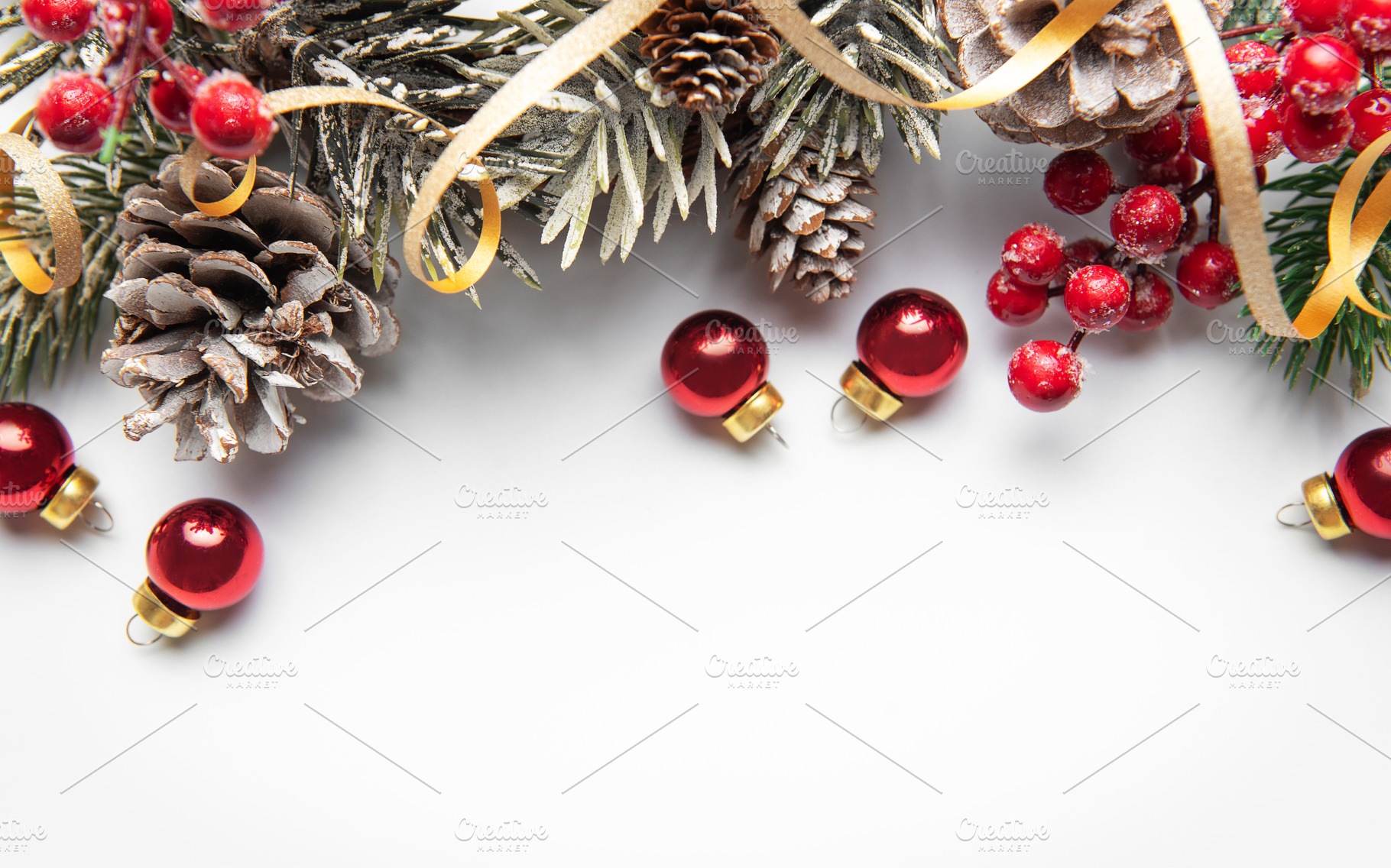 Christmas holiday border decorating white background with copy s, a Holiday Photo by Olena Rudo