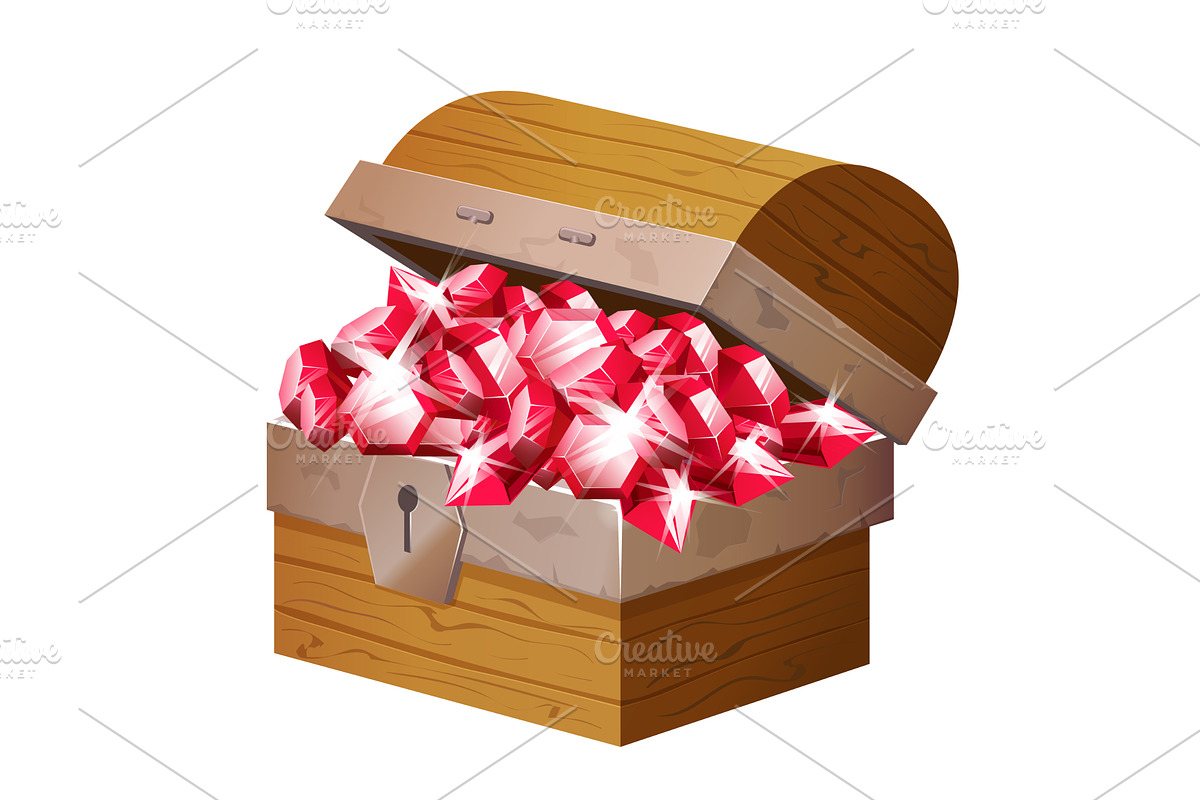 Old wooden chest with red gems, an Object Illustration by Lemberg Vector