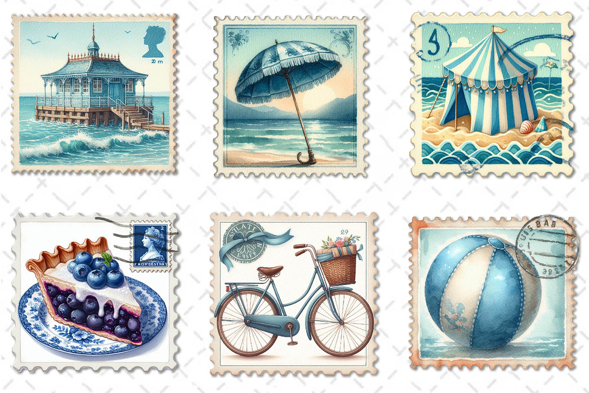 Blue Summer 1920 Postage Stamp png, an Illustration by Dream Creation (Photo 3 of 6)