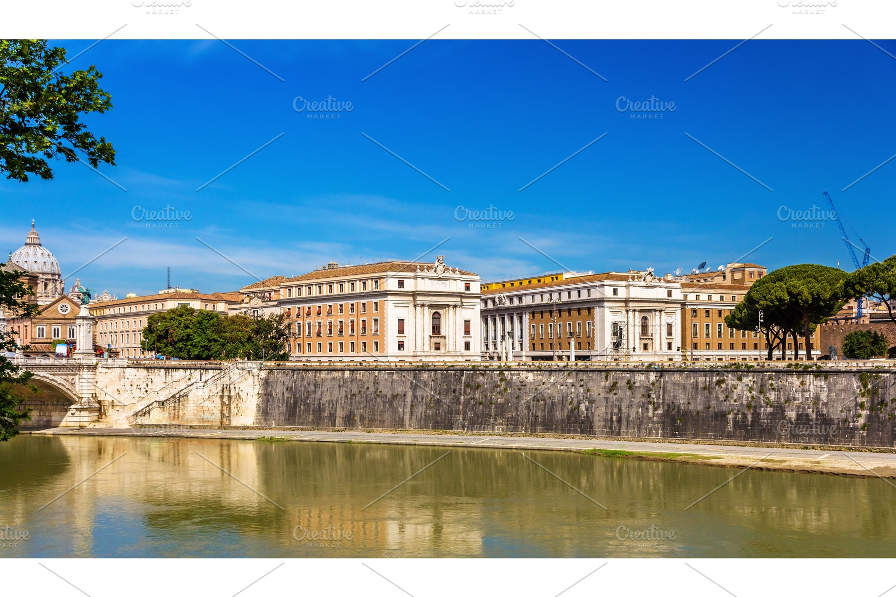 Rome city over the tiber river containing rome, italy, and st, an Architecture Photo by Leonid Andronov