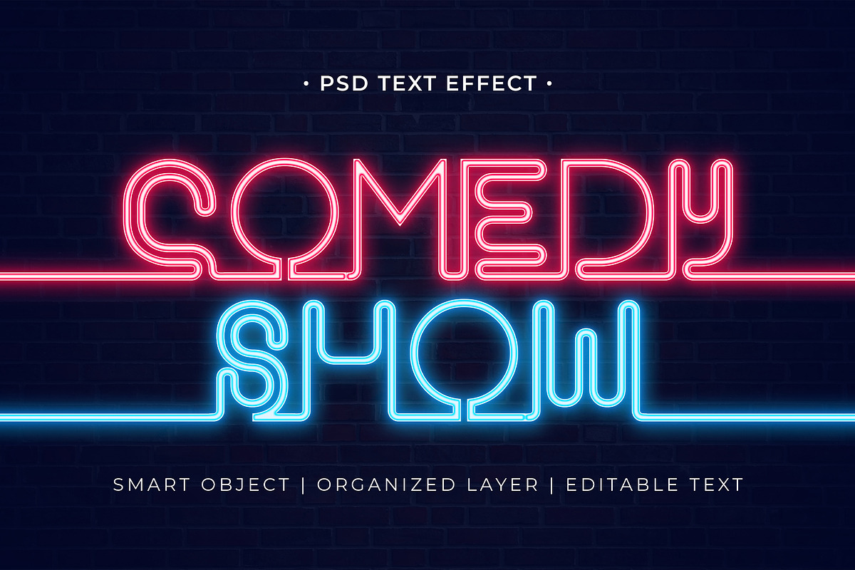 Comedy Show Neon Text Effect, a Brushes & More by Asofa Studio
