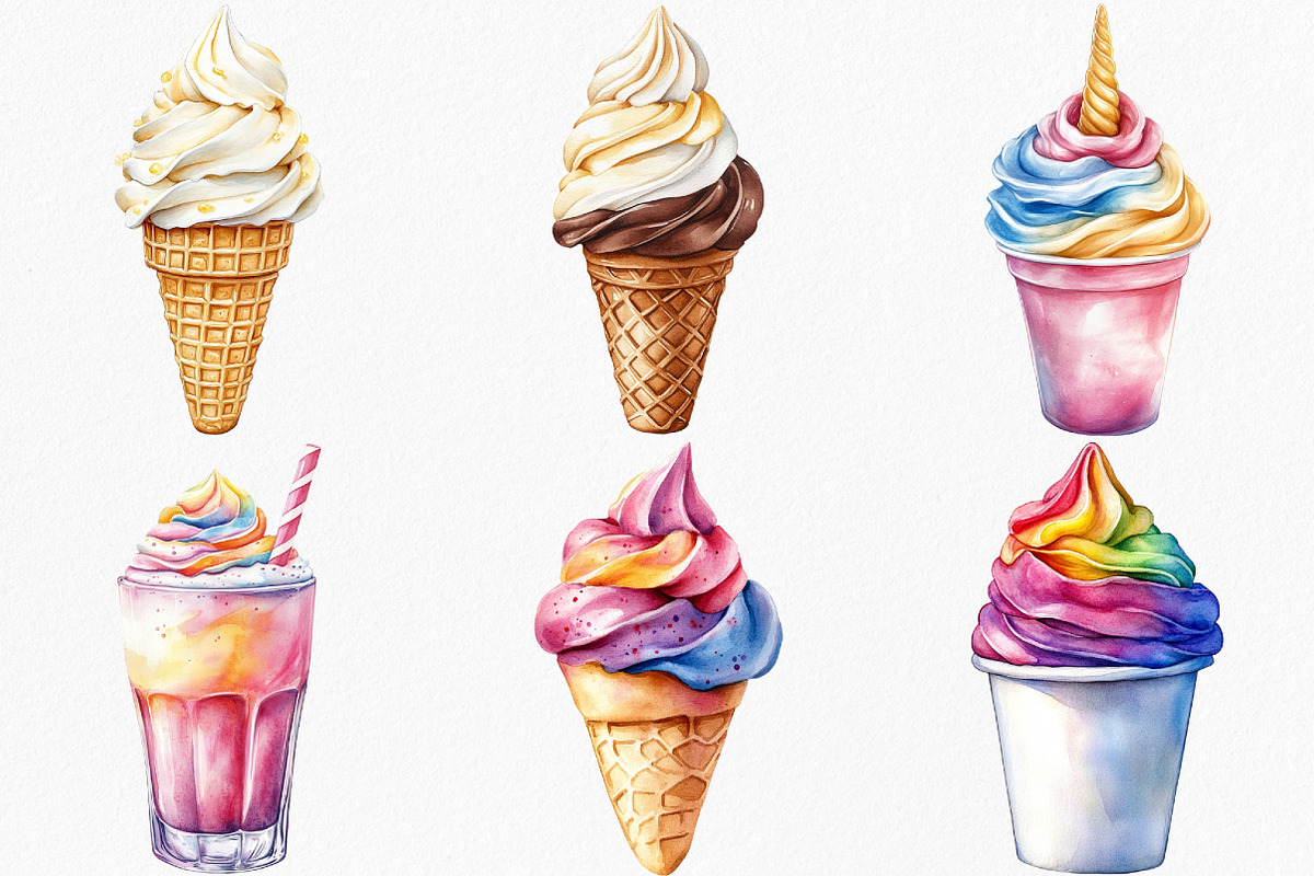 Watercolor Ice Cream Shop Clipart, an Illustration by Canvas Craft (Photo 3 of 7)