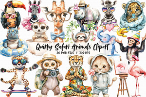 Quirky Safari Animals Clipart, a Graphic by Libby Wishes