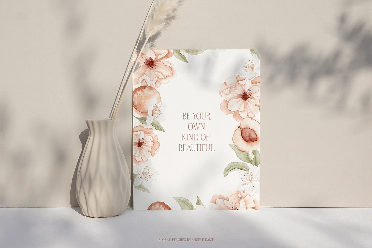 Floral Peaches watercolor flowers, an Illustration by Angele Kamp (Photo 7 of 10)