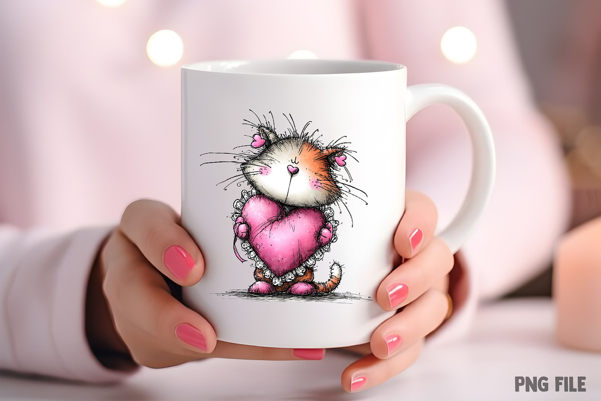 Whimsical Cats Valentine's Day PNG, an Illustration by Craft Nest (Photo 7 of 11)