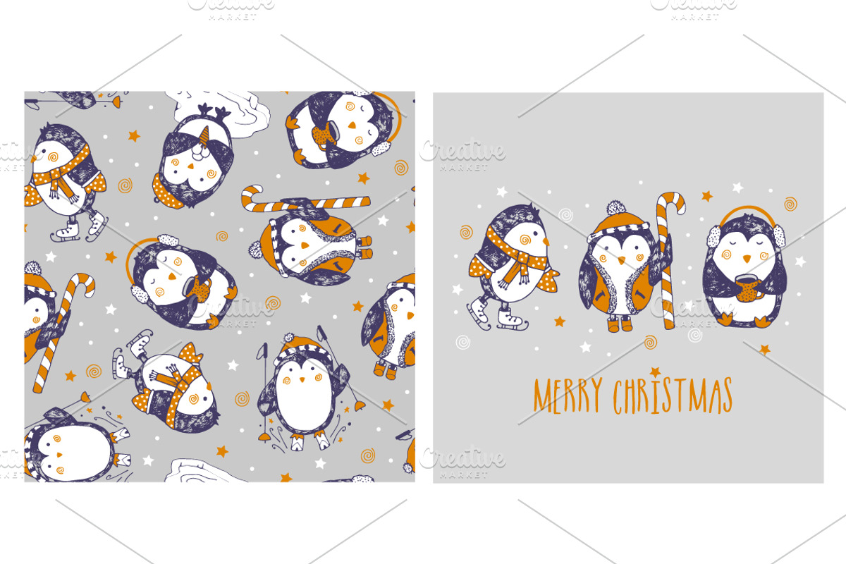 Penguins pattern and card., a Pattern Graphic by Mira15 (Photo 1 of 2)