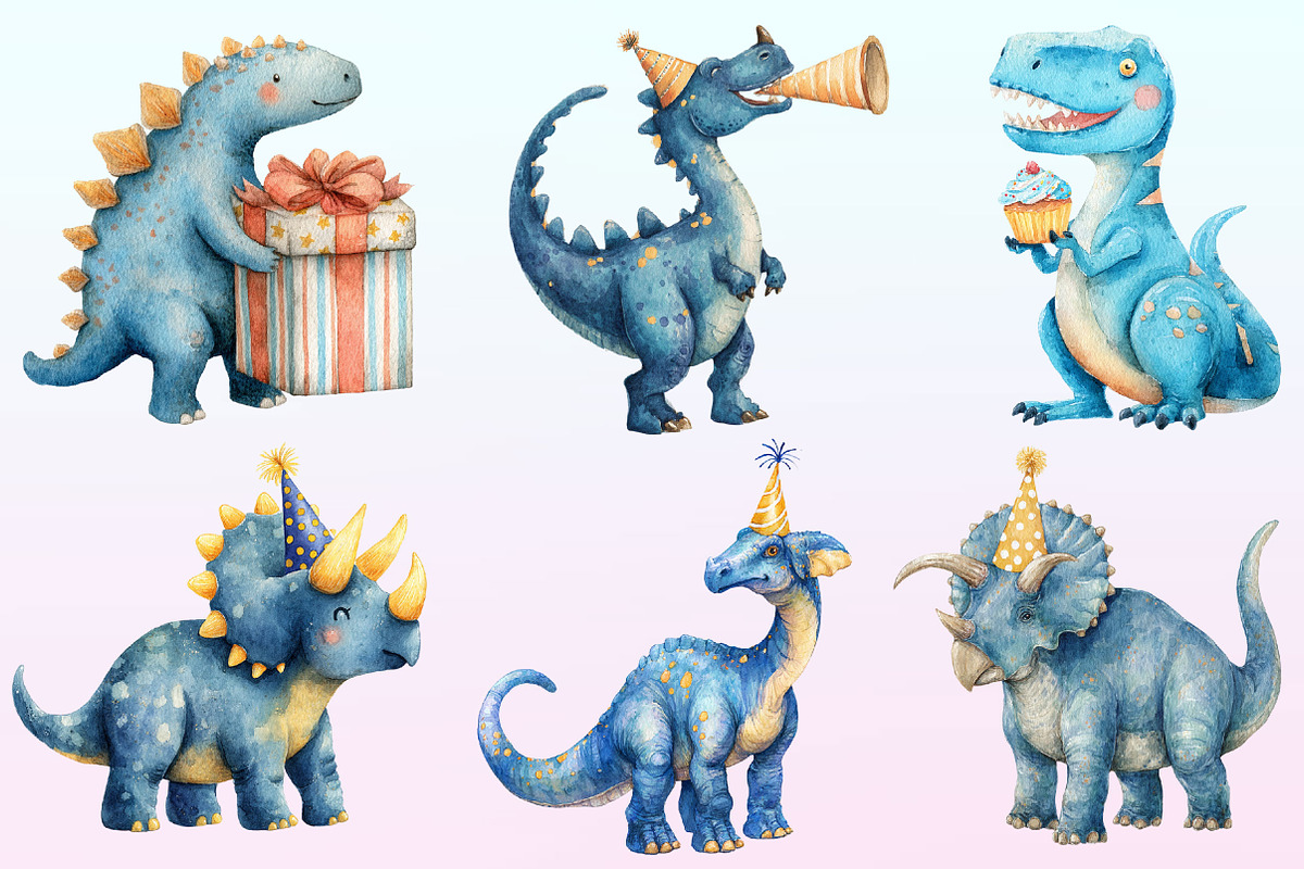 Watercolor Blue Dinosaur Birthday, a Graphic by CitraGraphics (Photo 2 of 4)