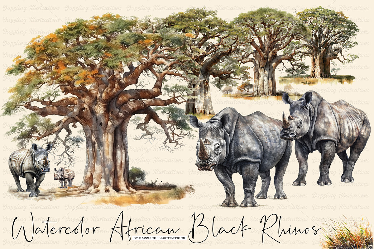 Watercolor African Black Rhino, an Animal Illustration by Dazzling Art Boutique (Photo 1 of 10)