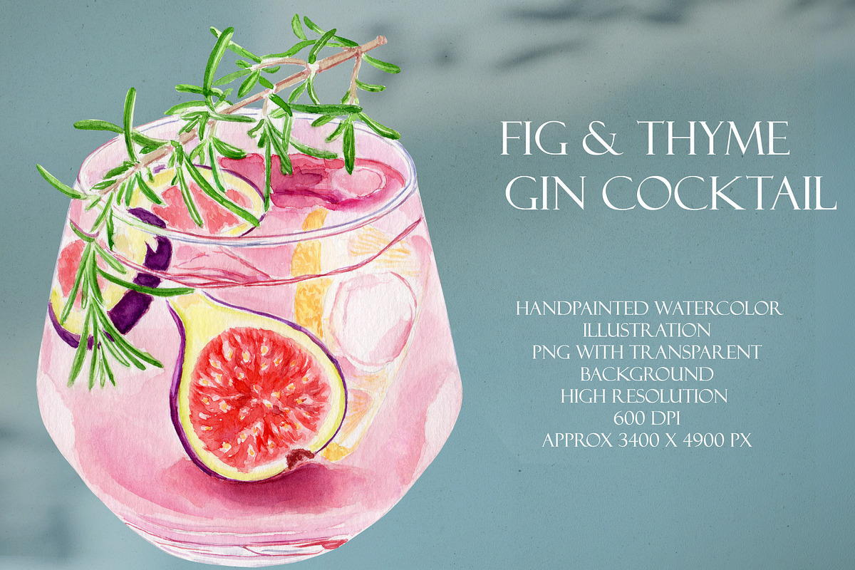 Fig & Thyme Gin Watercolor Cocktail, a Food Illustration by Olexandra Mur (Photo 1 of 3)