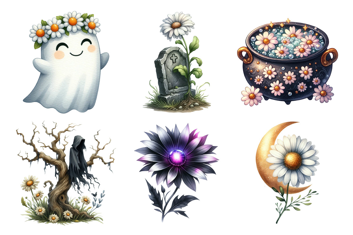 Daisy Flower & Halloween Clipart, an Illustration by Daily.Designs (Photo 2 of 5)