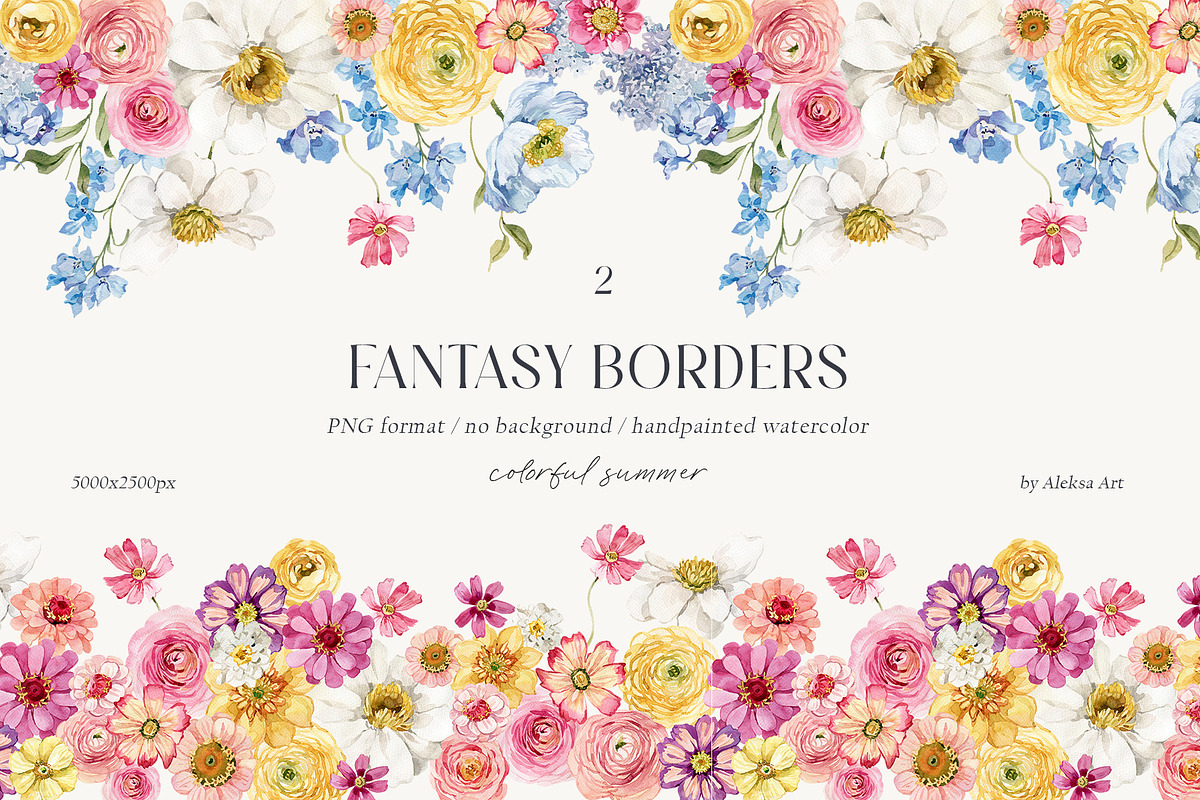 Fantasy Garden summer watercolor set, a Decorative Illustration by AleksaArt (Photo 10 of 20)