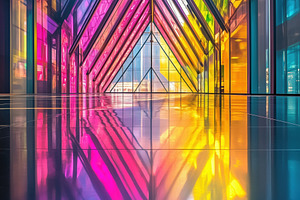 A vibrant, modern architectural interior featuring colorful glass panels that c, an Arts & Entertainment Photo by Textures & Backgrounds