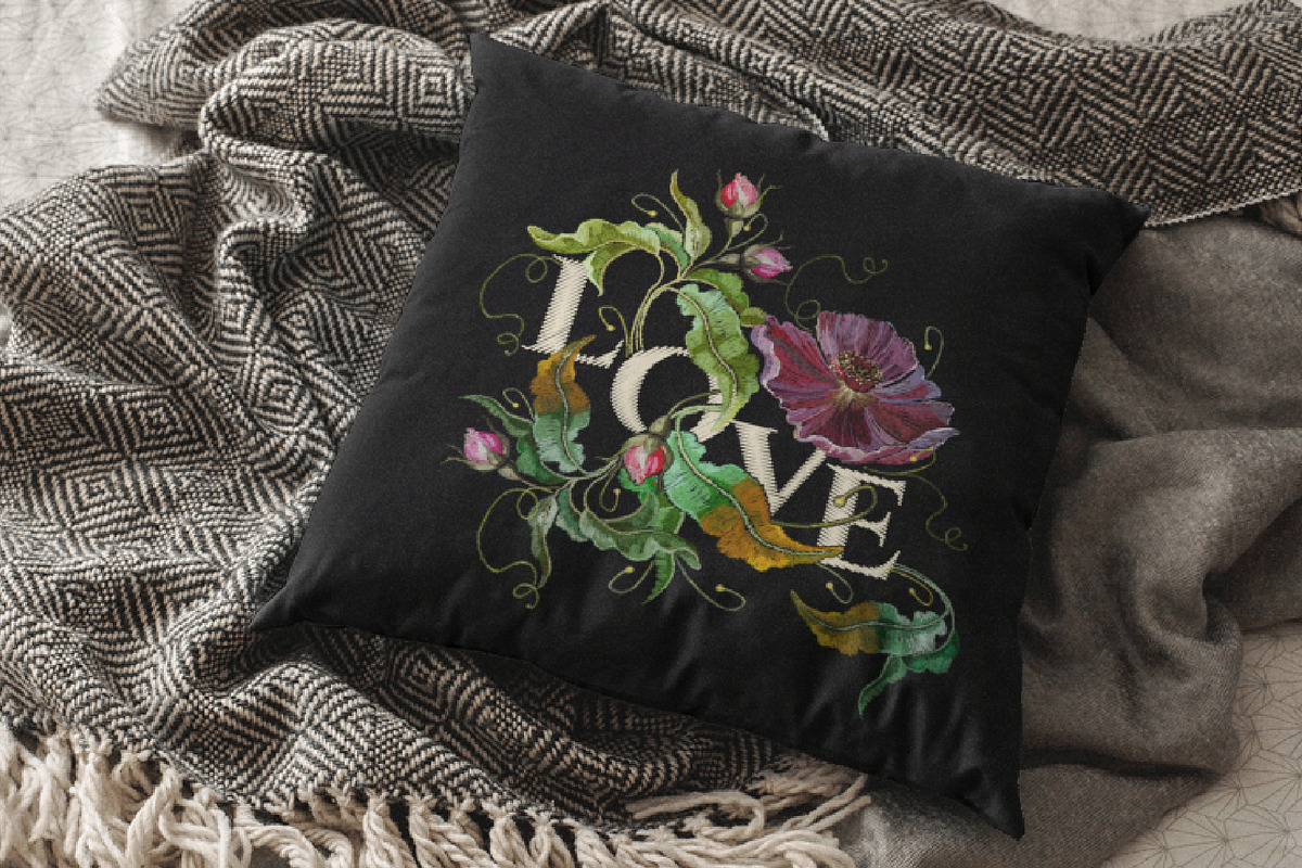 Love slogan. Embroidery flowers, an Illustration by Matrioshka (Photo 7 of 9)