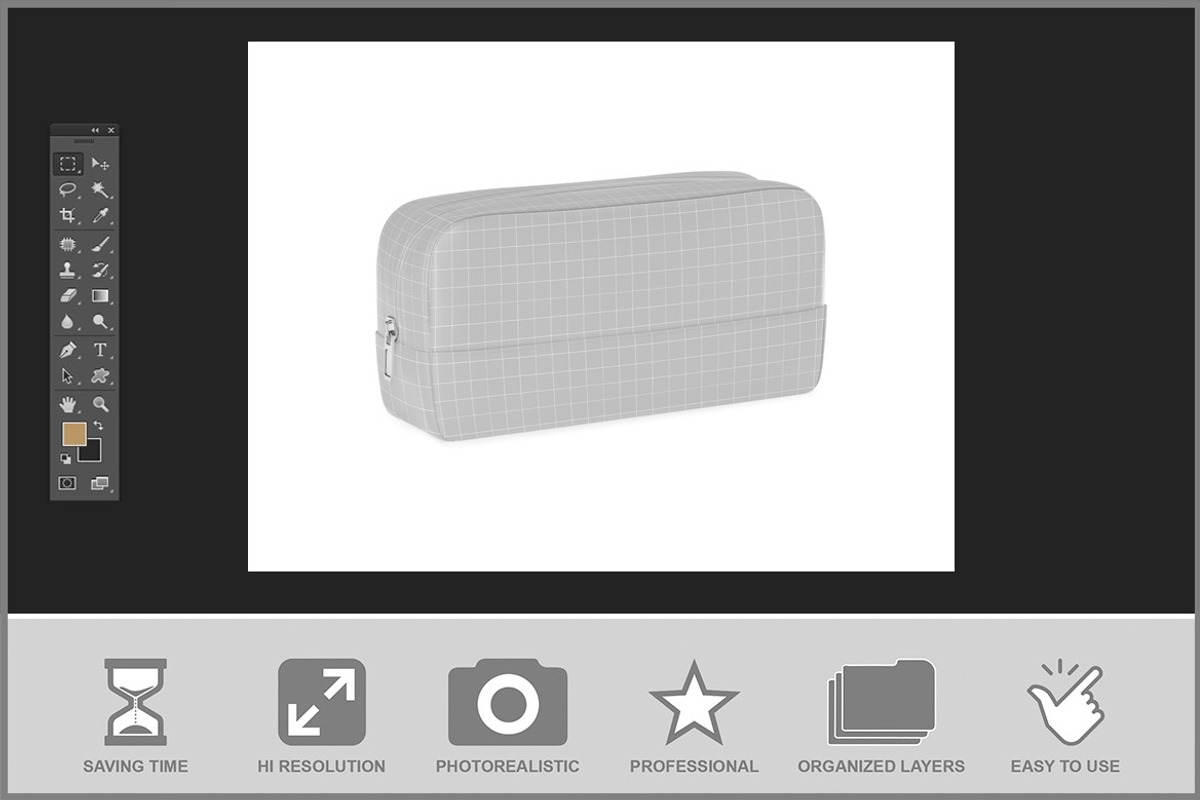 Travel Toiletry Pouch Mockup, a Pens & Pencil Mockup by Bruno's Shop (Photo 2 of 3)