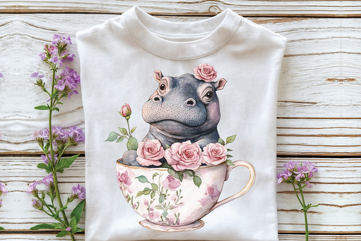 Red Roses Cute Animals Lion Hippo, an Illustration by CraftArtStudio (Photo 3 of 6)