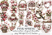 Watercolor Pink Spring Clipart, an Illustration by Designking (Thumbnail 1 of 5)