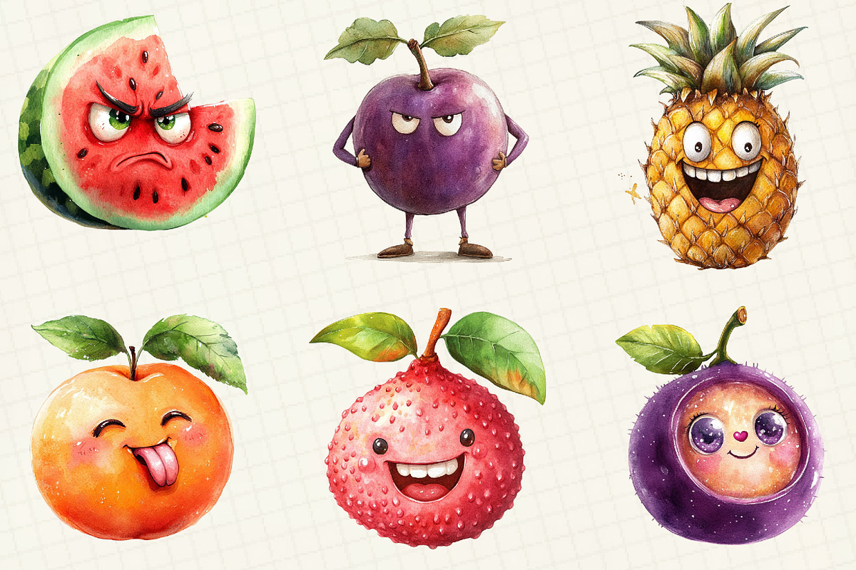 Funny Fruits Sublimation Clipart, an Illustration by OK Design (Photo 3 of 5)