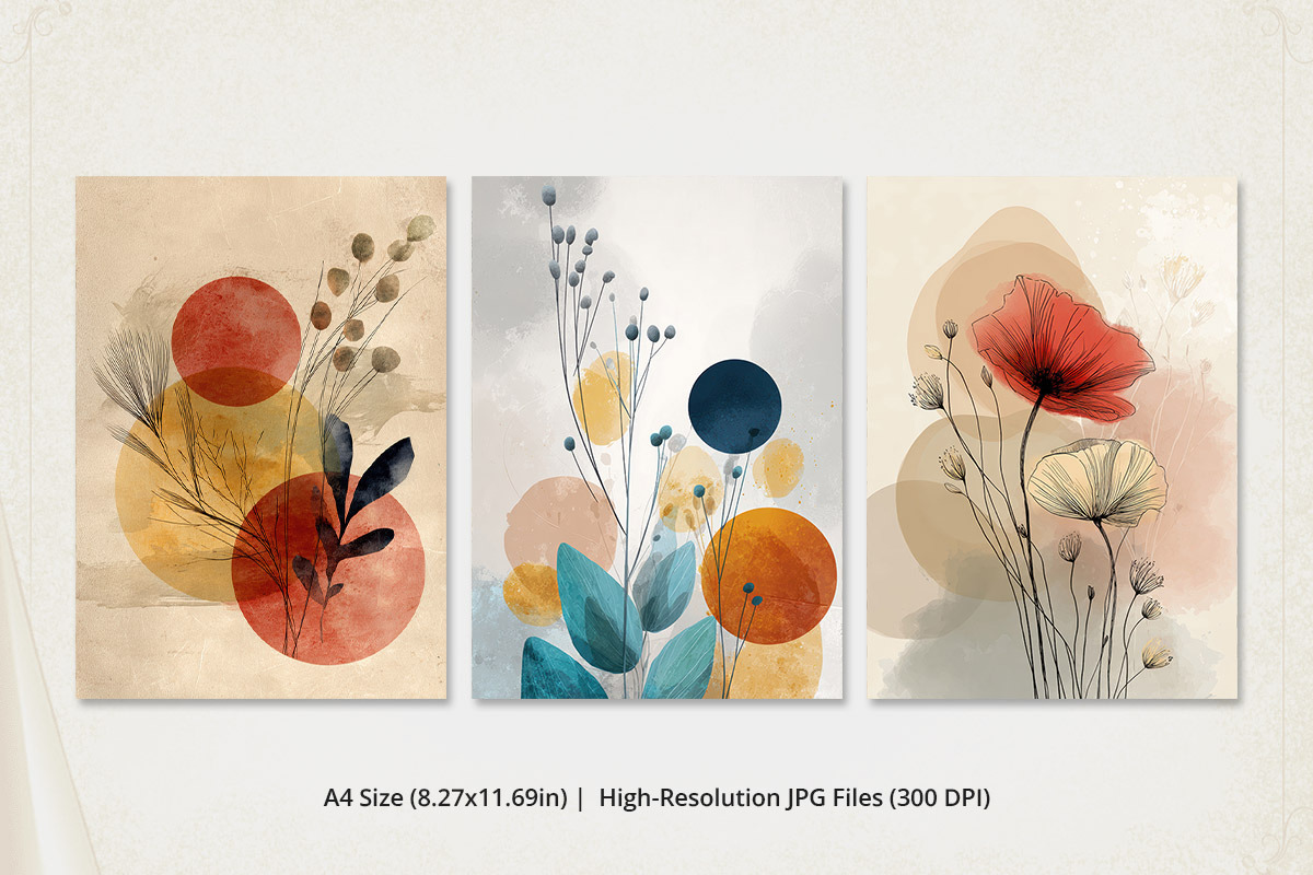 Watercolor Boho Floral Line Art, a Poster Template by Pixeness Studio (Photo 2 of 2)