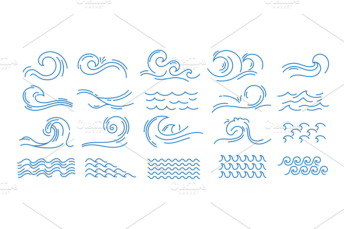 Line water wave. Simple sea linear, an Illustration by Frogella