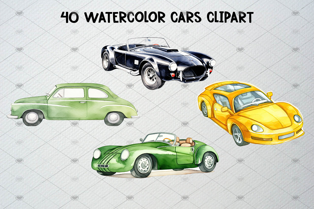 Watercolor Cars Clipart Set, 40 PNG, an Illustration by CropUp Creative (Photo 2 of 5)
