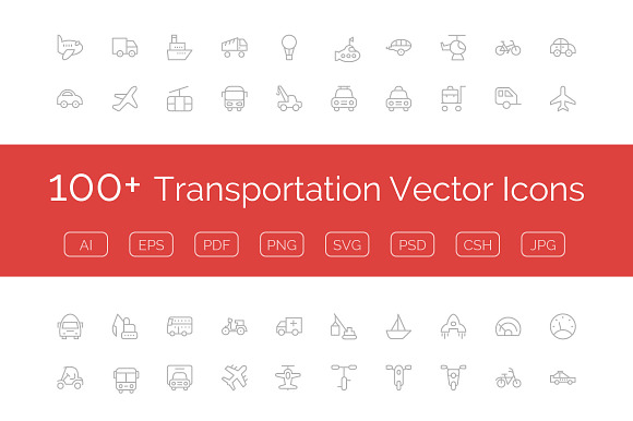 100 Transportation Vector Icons