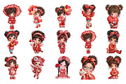 Cute Little Valentine Girls Clipart, an Illustration by DreamArtGraphic (Thumbnail 3 of 4)