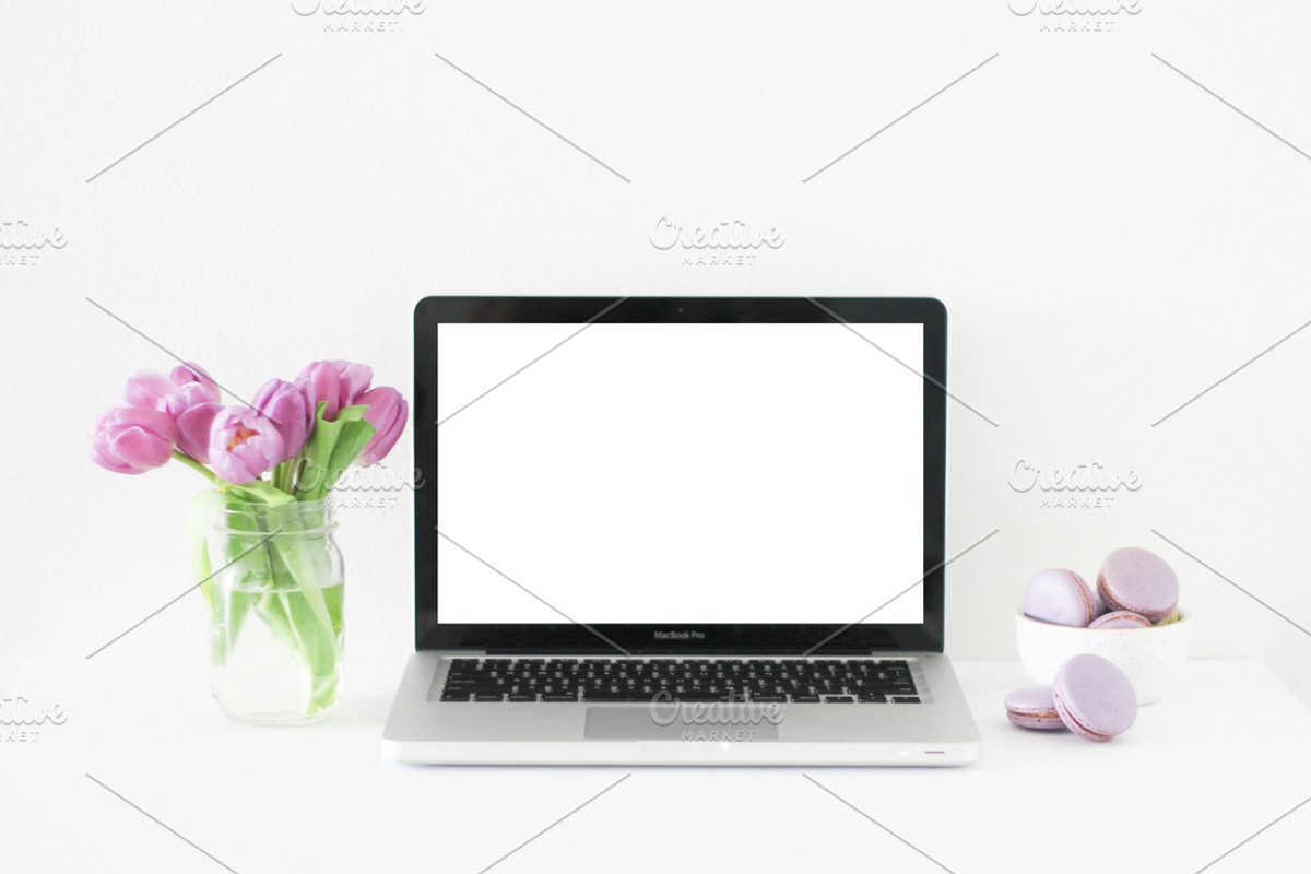Tulips + Macbook Pro Mockup, a Mac Mockup by blackdahliapress (Photo 1 of 2)