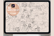 66 camera line art PROCREATE brushes, a Brush Add-On by TaKong Magics (Thumbnail 1 of 3)