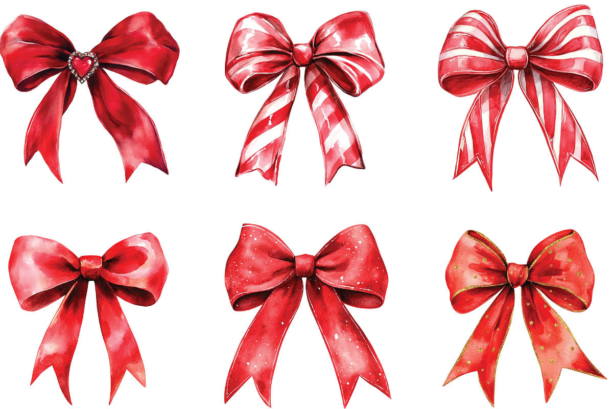 Red Coquette Christmas Bow Clipart, an Illustration by CraftArtStudio (Photo 3 of 6)