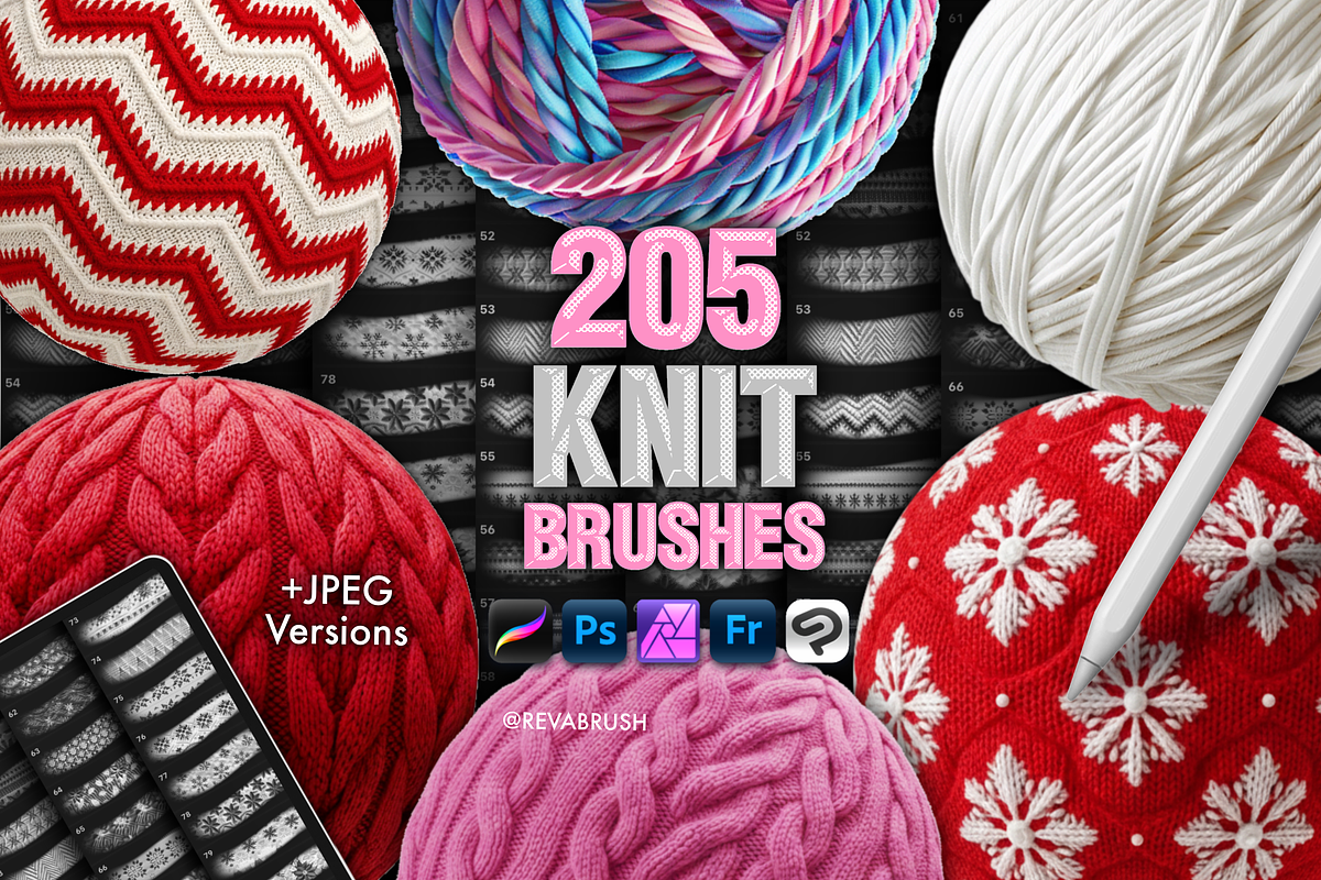 200 Procreate Knit Texture Brushes, a Brush Add-On by Revabrush (Photo 1 of 9)