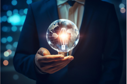 Businessman holding light bulb with, a Technology Photo by Ylivdesign