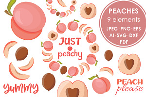 Peach set vector flat style, a Food Illustration by Whimsy Brush Studio