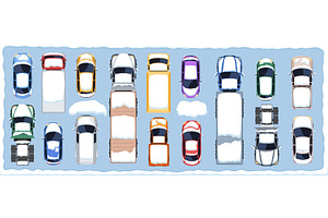 Top view of cars covered with snow, a Transportation Illustration by Yayasya