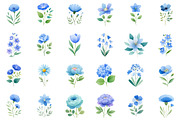Watercolor Blue Flowers Clipart Set, an Illustration by Sublimation Artist (Thumbnail 2 of 6)
