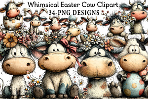 Whimsical Easter Cow Clipart, an Illustration by Daily.Designs