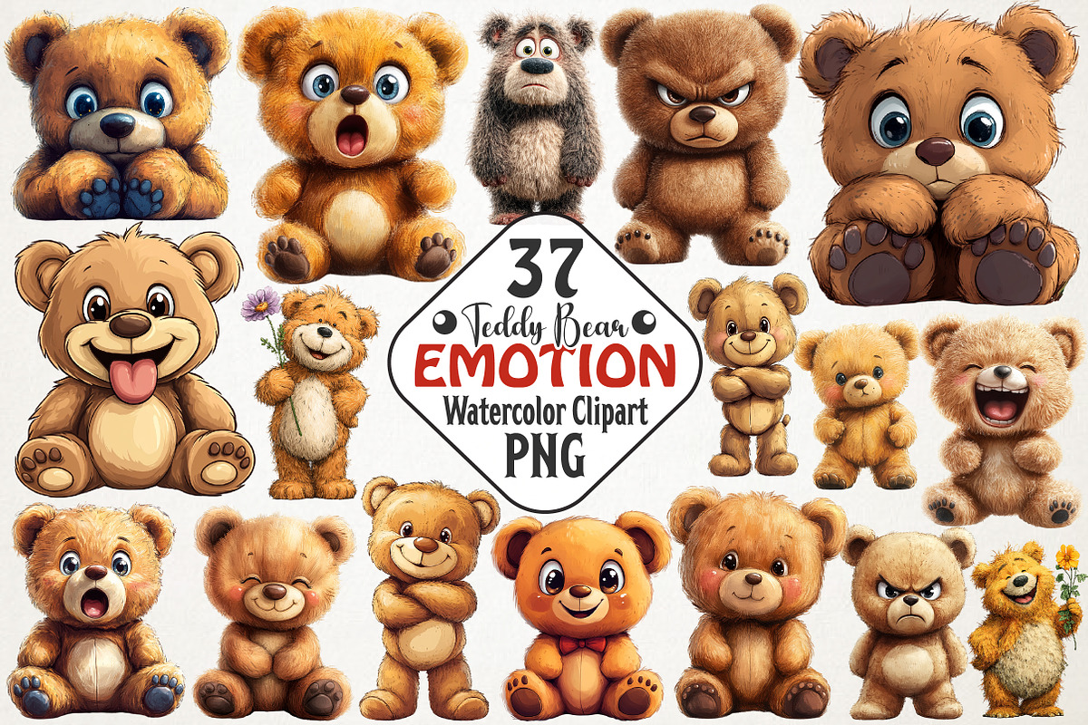 Cute Teddy Bear Emotions Clipart Bun, an Illustration by RobertsArt (Photo 1 of 7)