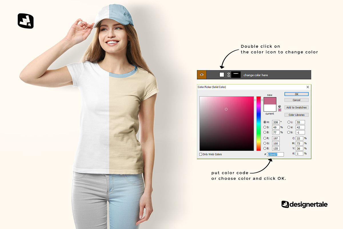 Women's Tshirt With Cap Mockup, a Shirt Mockup by Designertale (Photo 3 of 12)