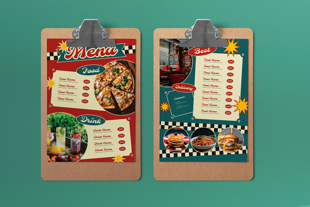 Red Retro 1970s Food Menu, a Flyer Template by graphicook (Photo 1 of 8)