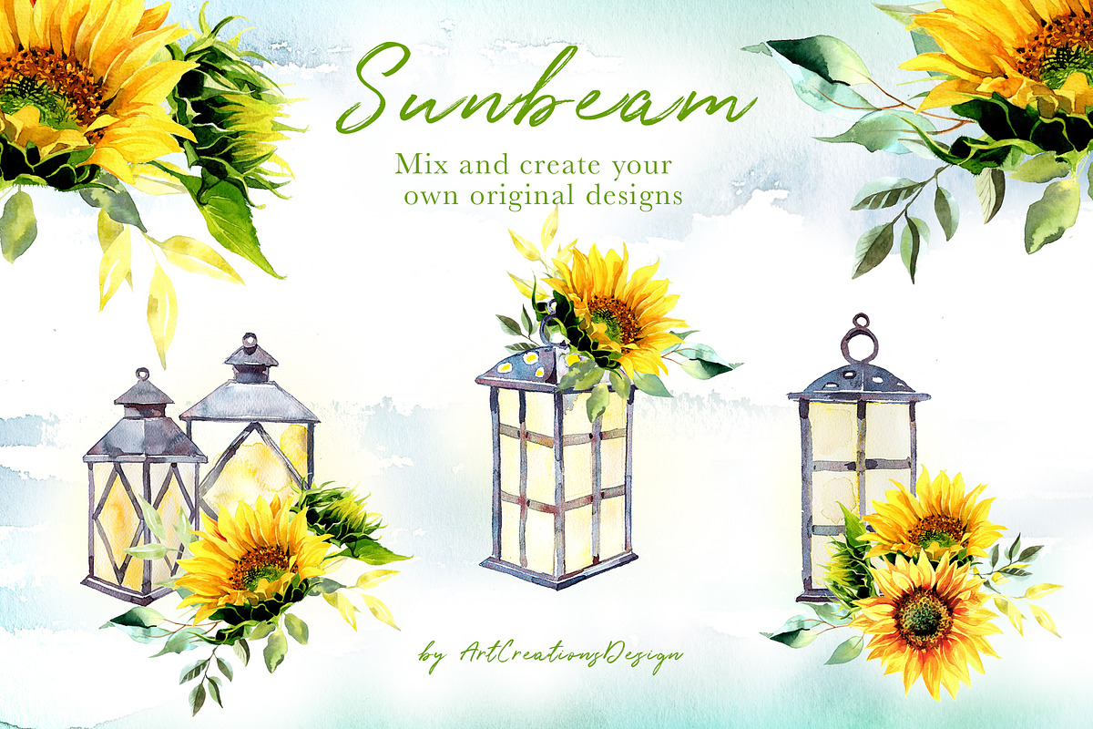 Watercolor Sunbeam Clipart Set, a Seasonal Illustration by ArtCreationsDesign (Photo 2 of 4)
