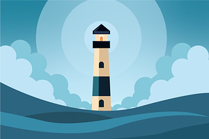 lighthouse at ocean landscaped, a Decorative Illustration by zyxroun shop