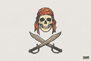 Pirate Skull With Red Bandana PNG, an Illustration by SharpMarketplace