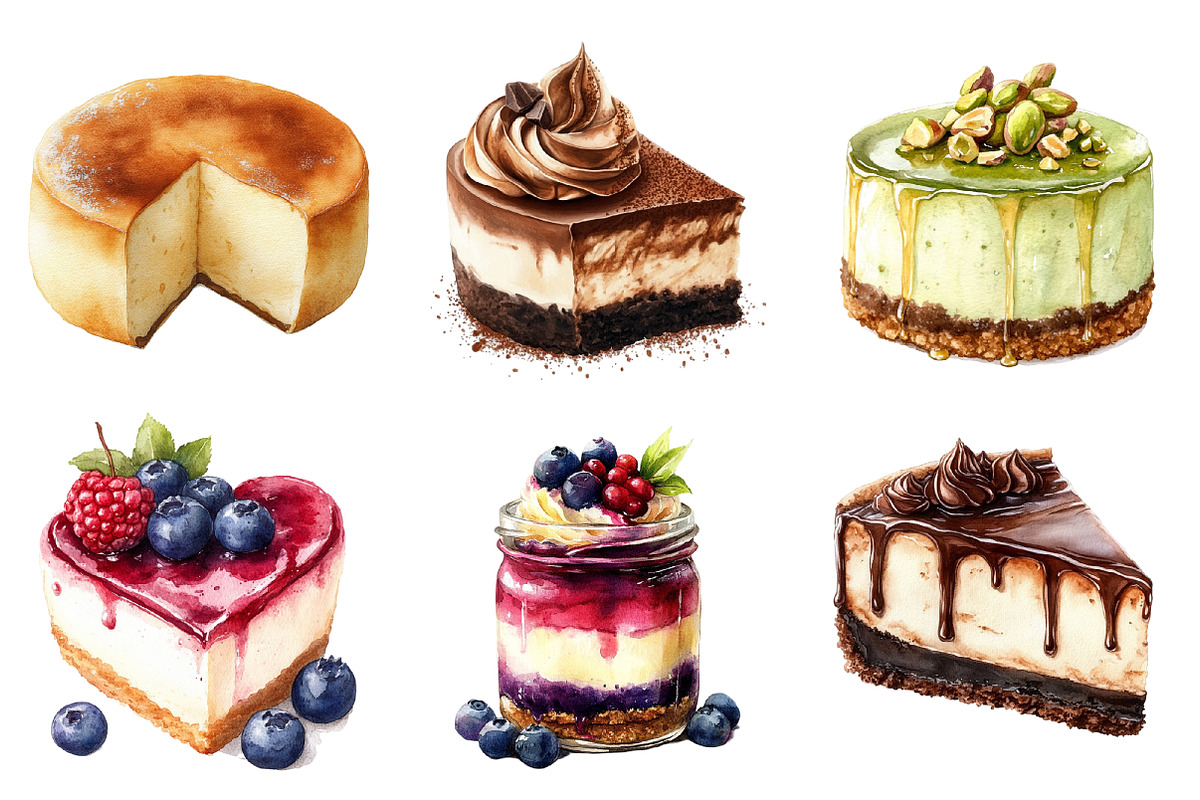 Cheesecake Watercolor Clipart, an Illustration by SinaCreation (Photo 2 of 5)