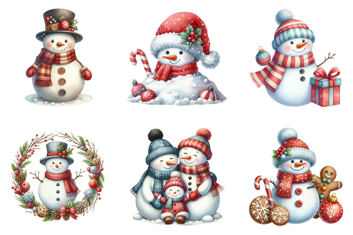 Snowman Winter Clipart Bundle, an Illustration by SinaCreation (Photo 3 of 7)