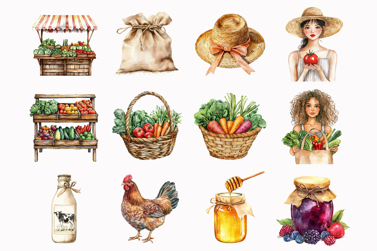 Watercolor Farmers Market Clipart, an Illustration by Design Market (Photo 3 of 4)