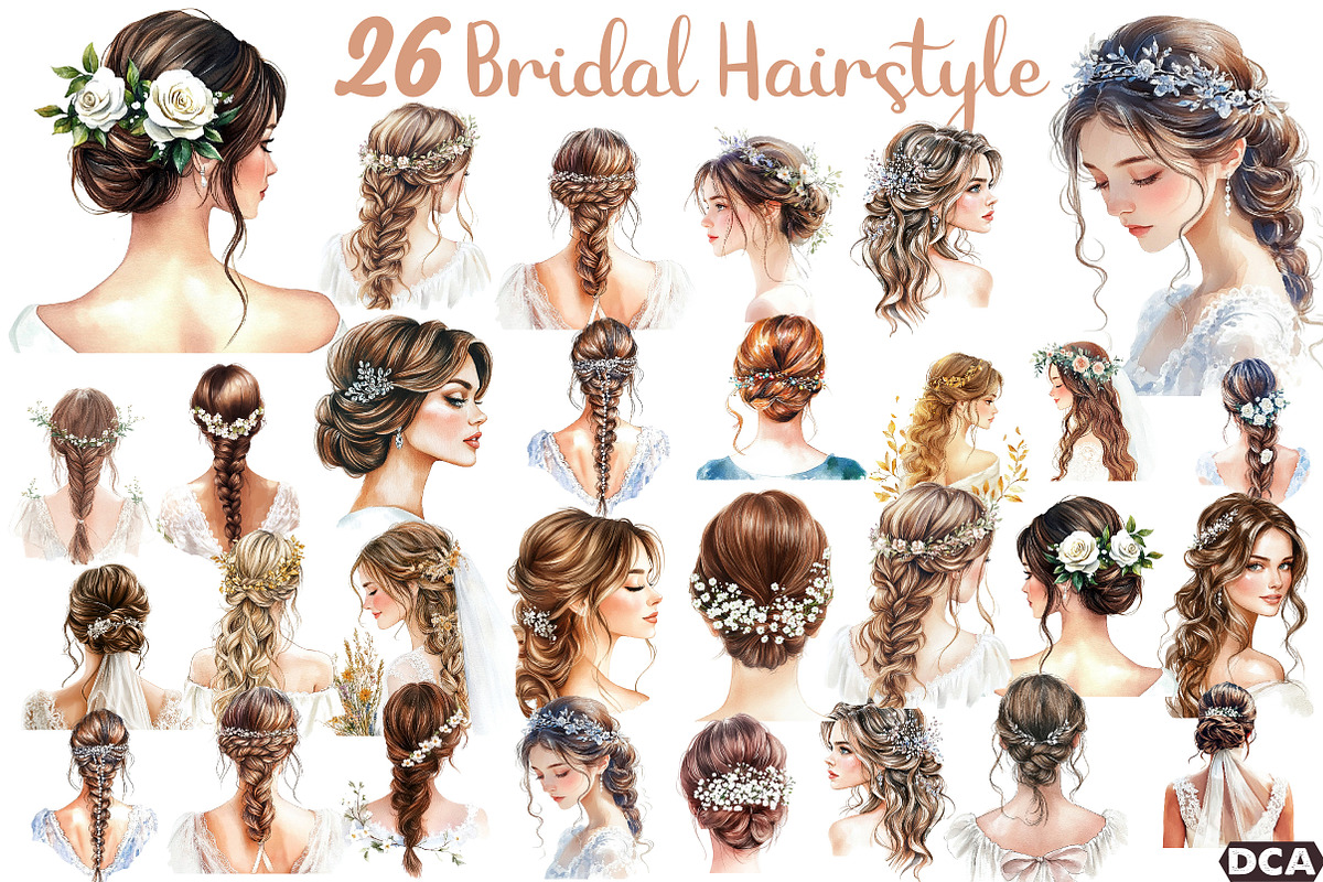 Beautiful Bridal Hairstyle Clipart, an Illustration by DreamCafeArt (Photo 1 of 6)