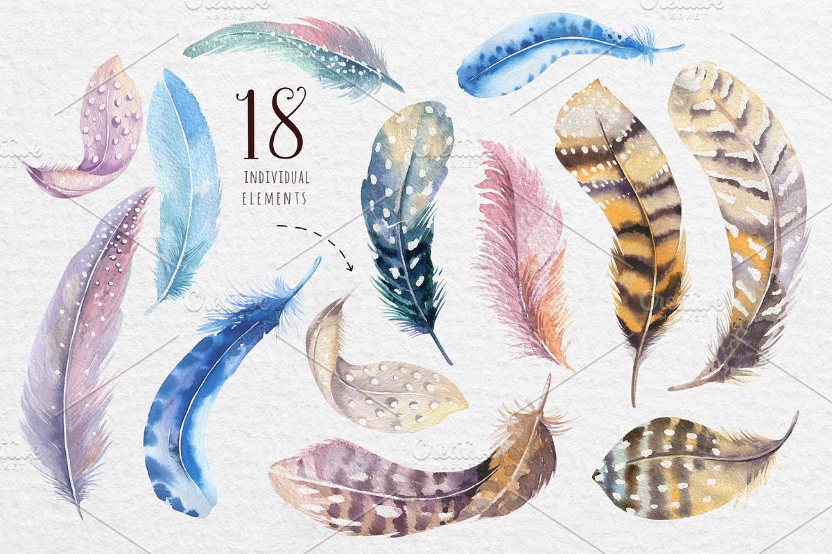 Watercolor BOHO feather DIY_5, a Texture Illustration by Peace ART (Photo 2 of 5)