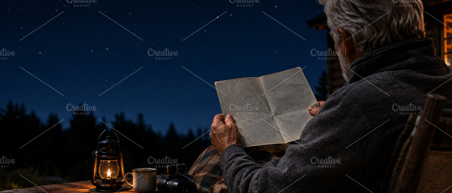 Detailed night scene of man stargazi, a Photo by Dvoevnore photos